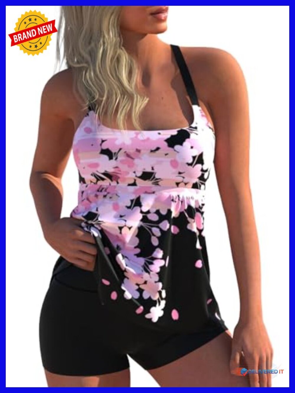 Tankini Swim Set Tank Top with Boyshorts Modest Coverage Two Piece